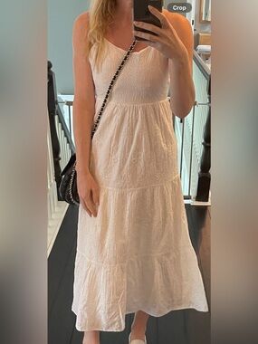 Women’s White Eyelet Maxi Dress with Crisscross Straps